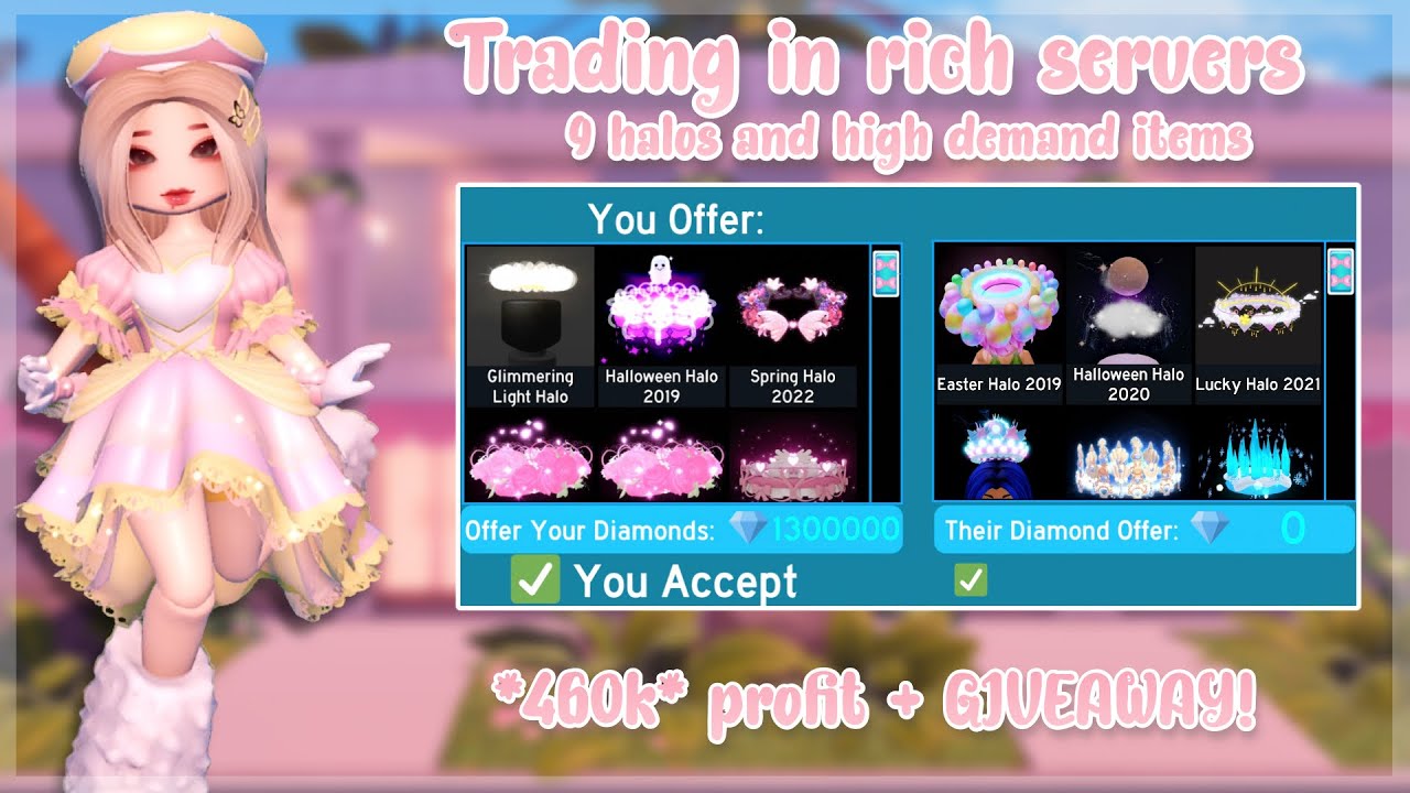 Trading in rich royale high servers *getting 9 halos and high demand items* + GIVEAWAY