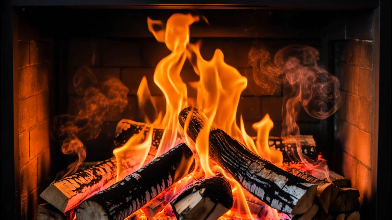 ❄️Slow Down & Feel Cozy with Warm Orange Fireplace Flames and Natural Wood Glow