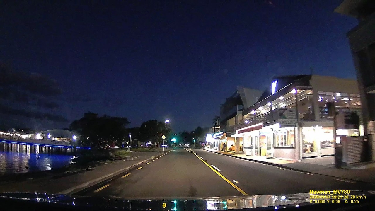 4K Dash Cam New Zealand. Paihia By Night (Bay Of Islands, North Island)