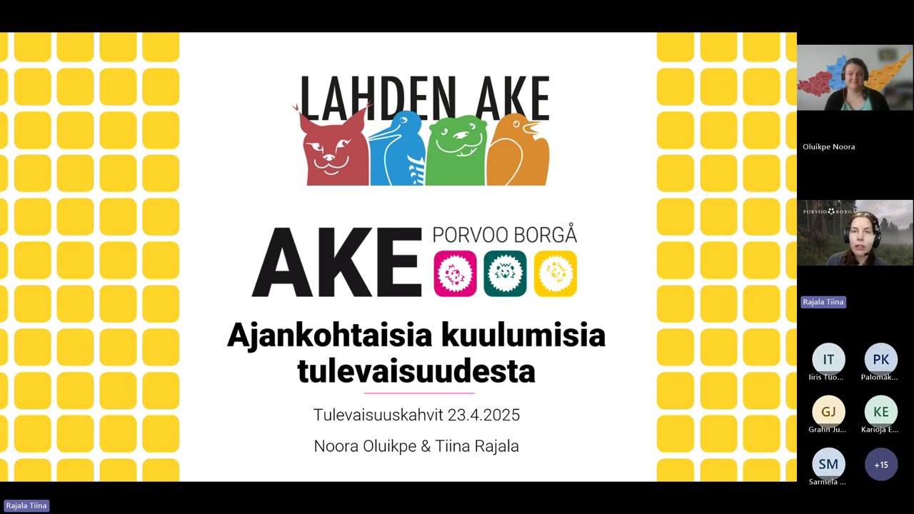 Tulevaisuuskahvit 23.4.2025: Ajankohtaisia kuulumisia tulevaisuudesta, Tiina Rajala ja Noora Oluikpe