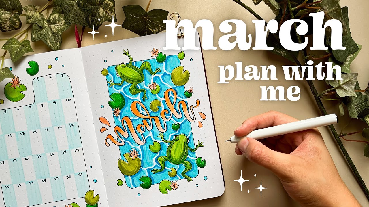 trying a maximalist frog and lily pad bujo theme 🐸🪷 march 2024 bullet journal plan with me