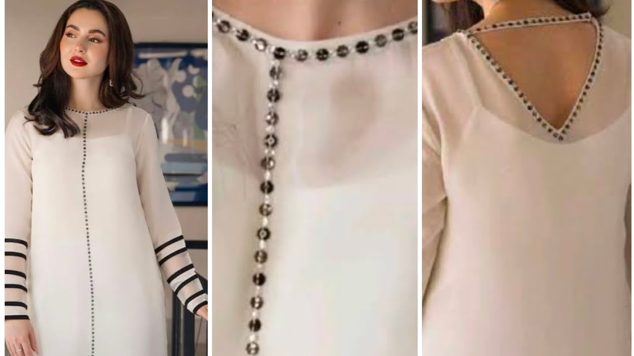 Hania Amir white dress design| Pakistani trending dress design cutting and stitching hand embroidery