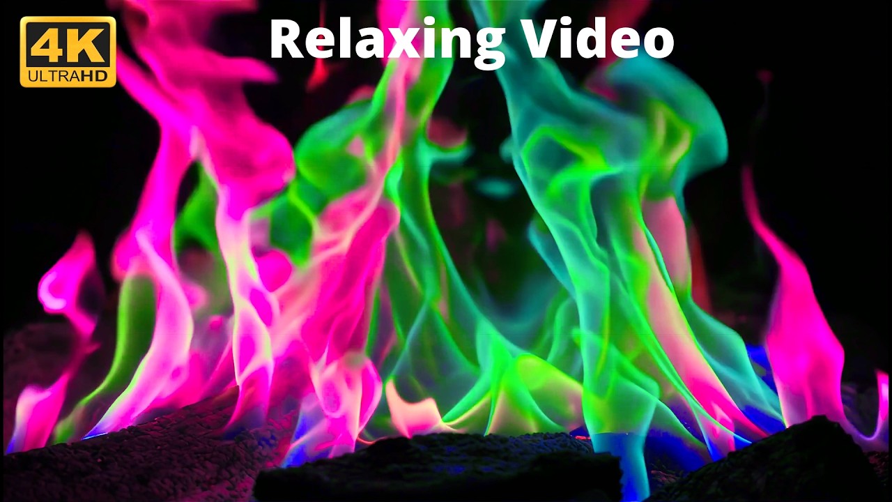 Cozy Fireplace 4K Video (3 Hours).Fireplace with Crackling Fire Sounds,Magenta and Greenish Burning