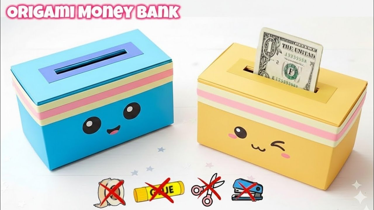 DIY Easy Origami Money Bank |No Glue, No Scissors |Cute Paper Organizer |Paper Craft |School Project