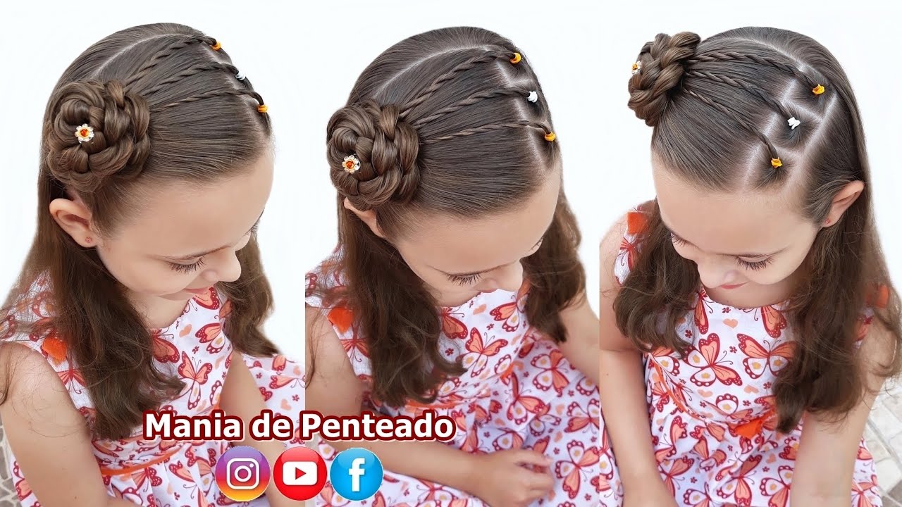 Penteado Infantil Tiara com Flor | Easy Braided Headband Flower | Hairstyle for Girls