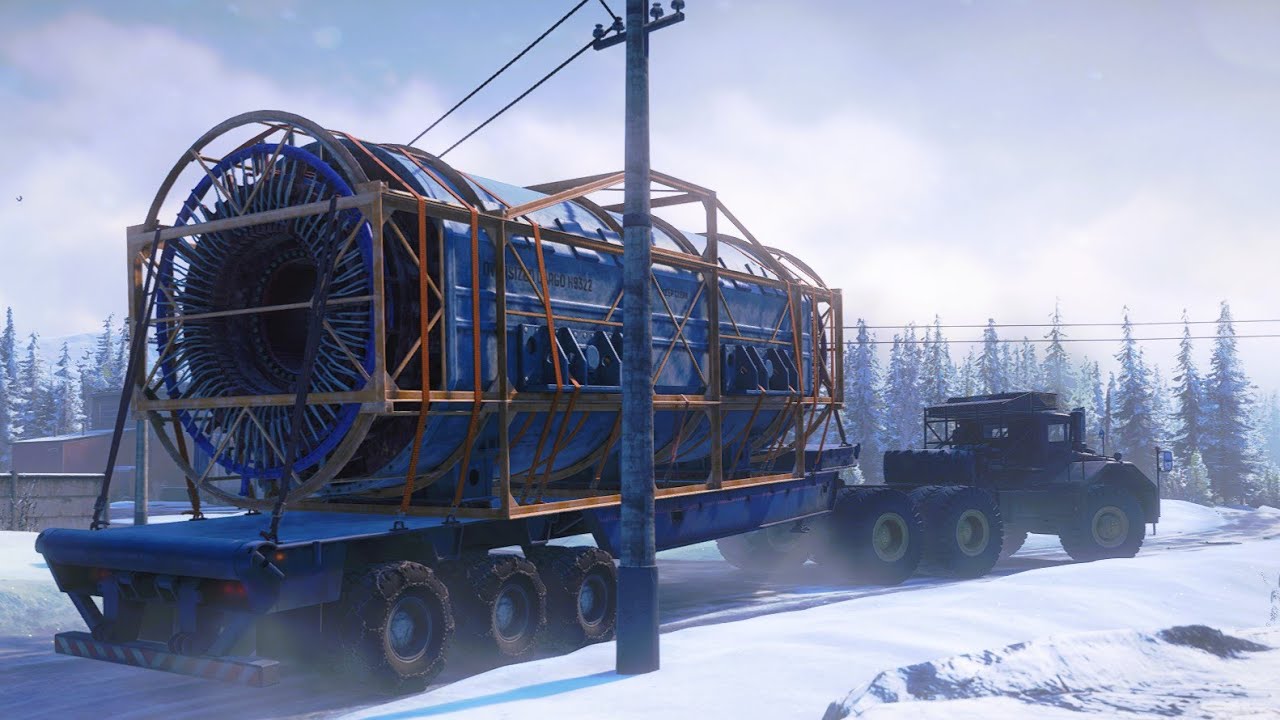 SnowRunner - Berliet T100 6x6 - Heavy Trailer Driving Offroad Transporting Turbo Genarator Turbine