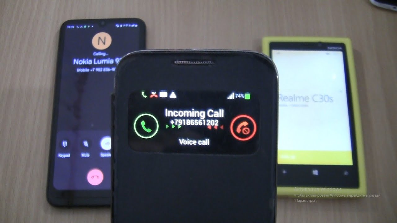 Incoming call & Outgoing call at the Same Time Realme c30s+Nokia Lumia 920+Samsung S4 mini cover
