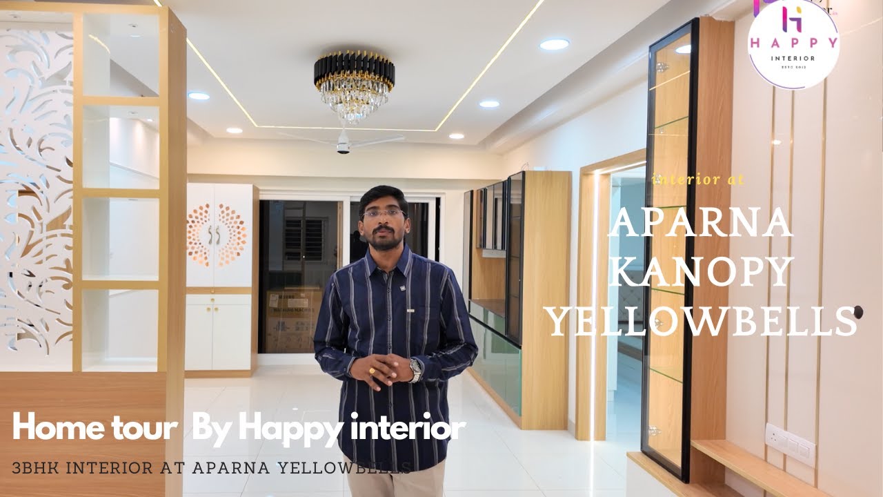 Interior Home tour of 3bhk at Aparna Kanopy YellowBells by Happy interior Hyderabad : 9989671020