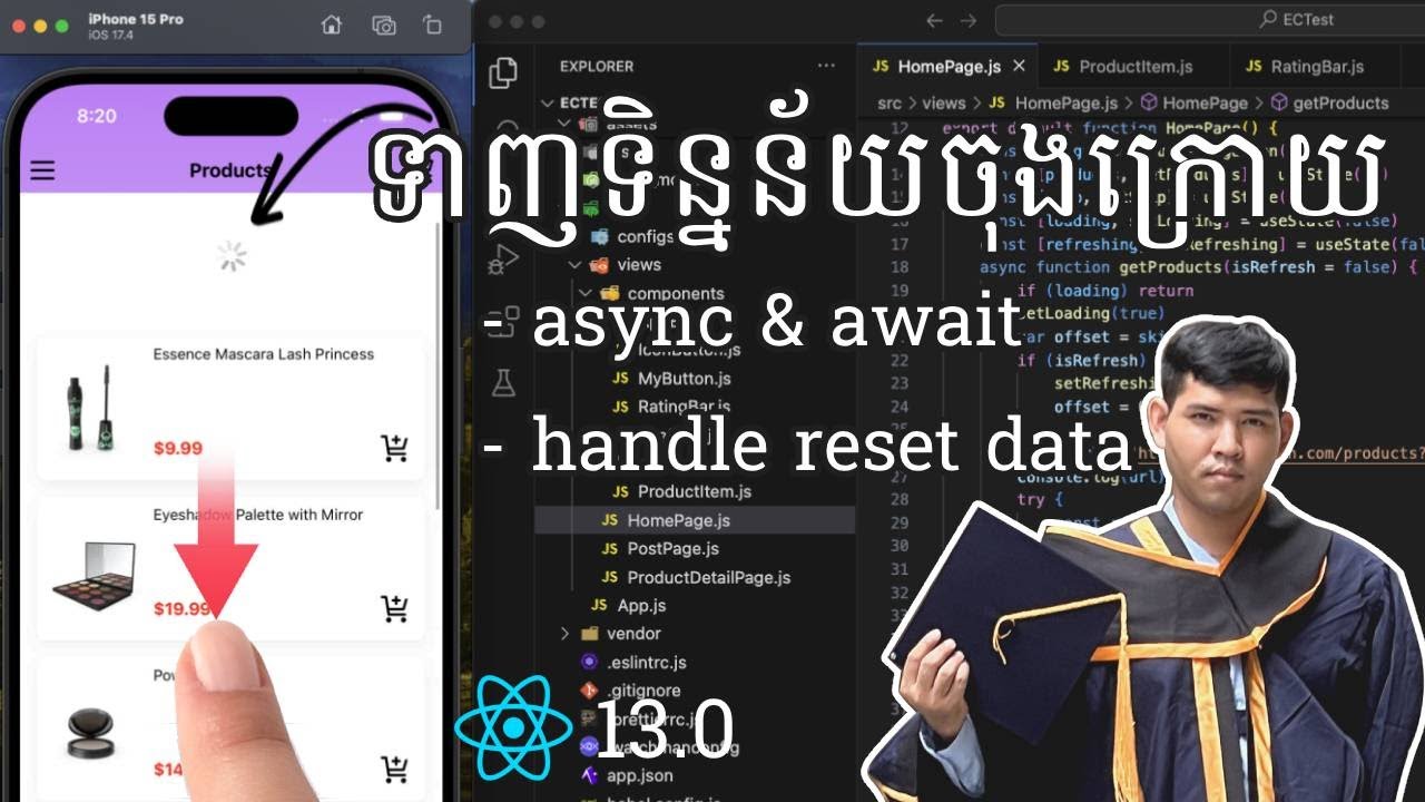 React Native Khmer 13.0 Pull down refresh and handle reset