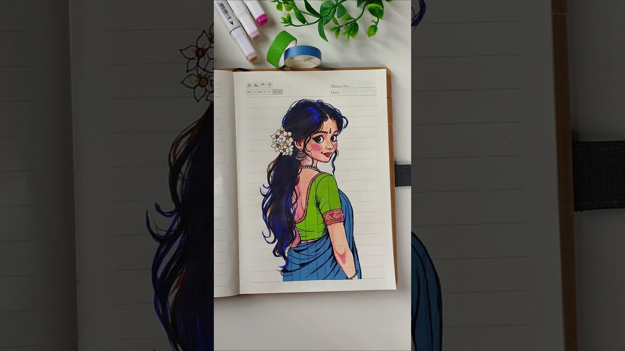 നമ്മുടെ സ്വന്തം സാരി...❤️ #art #drawing #malayalam #shorts #washitape #illustration #drawing