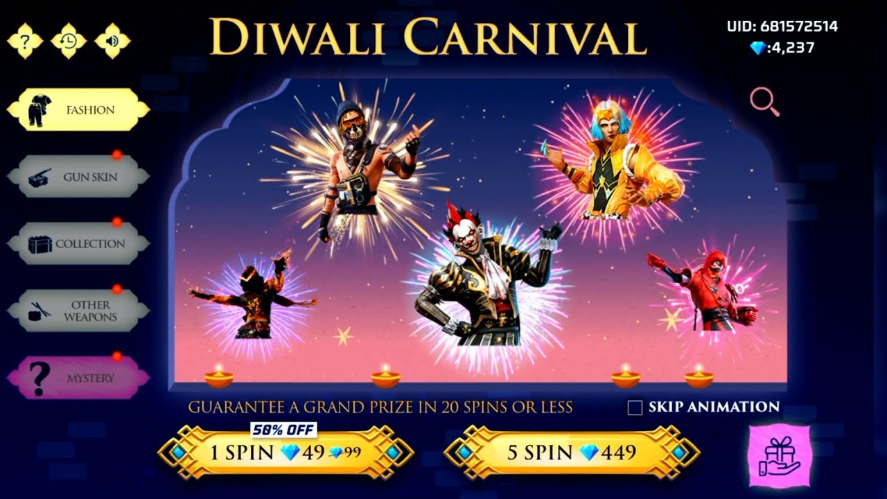 Diwali Carnival Event Free Fire || New Diwali Event🤯 Golden Clown Bundle#topupevent #diwalievent2023