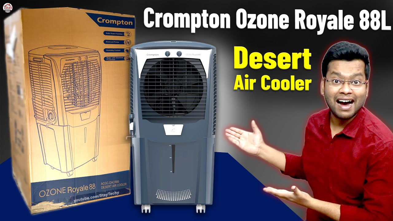 Crompton Ozone Royale Desert Air Cooler 88L - Humidity Control, Auto Drain, Everlast Pump, Honeycomb