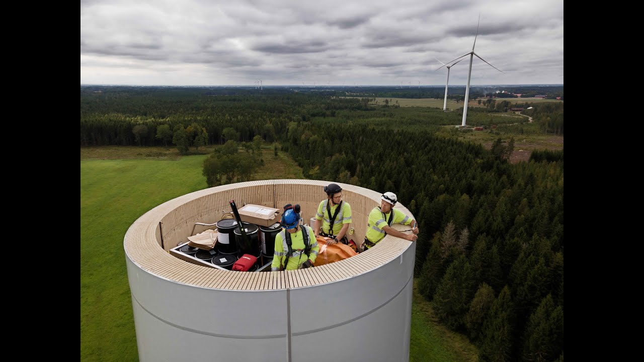 World's tallest wind turbine tower made of wood.