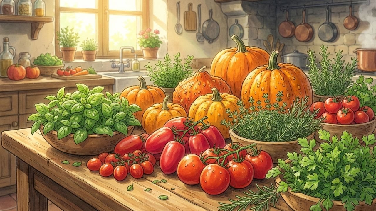 Уютная музыка в стиле Ghibli: фортепиано и еда | Яркий зимний ночной пир | Визуальное оформление