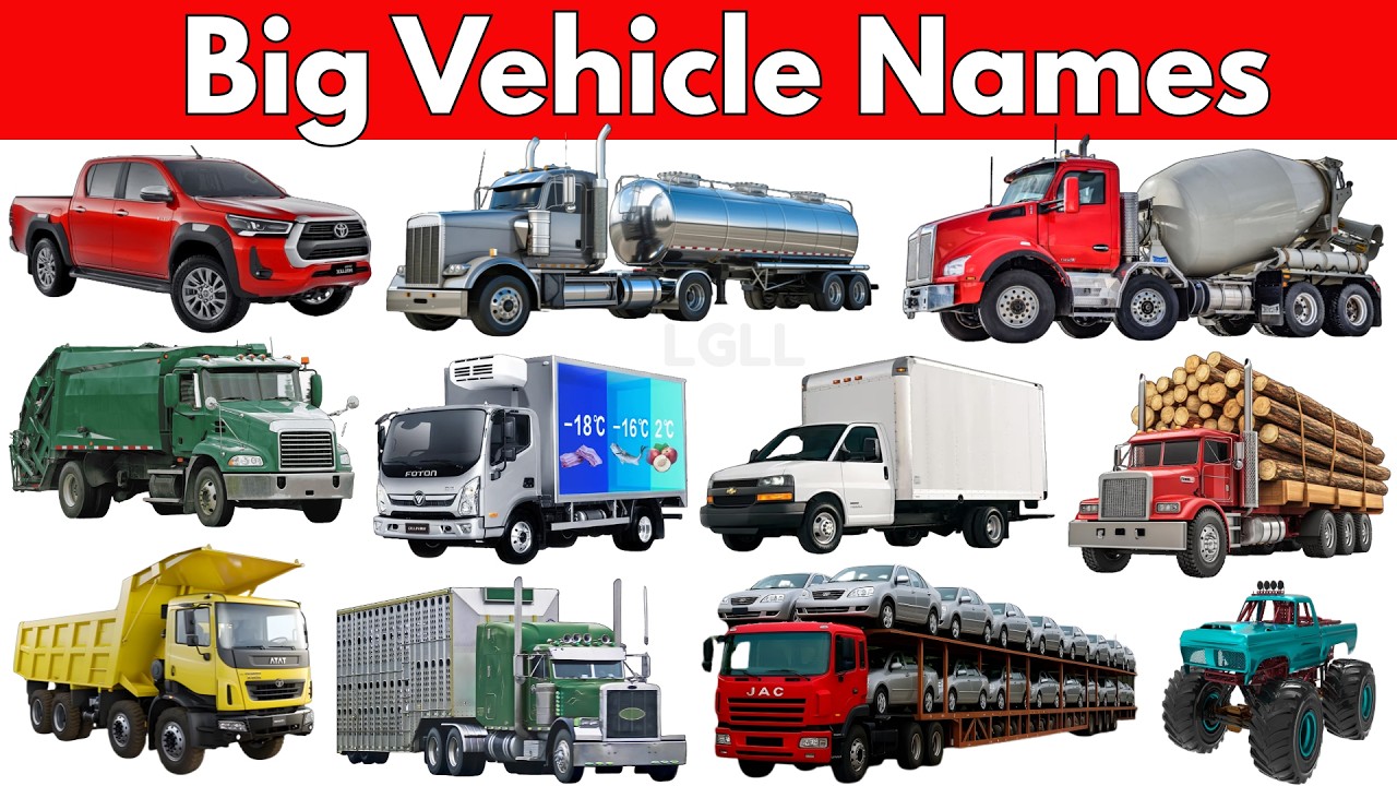 🚚 Vehicles Names | Big Trucks for Kids | Learn Truck Sounds, Names & Uses | Preschool Learning