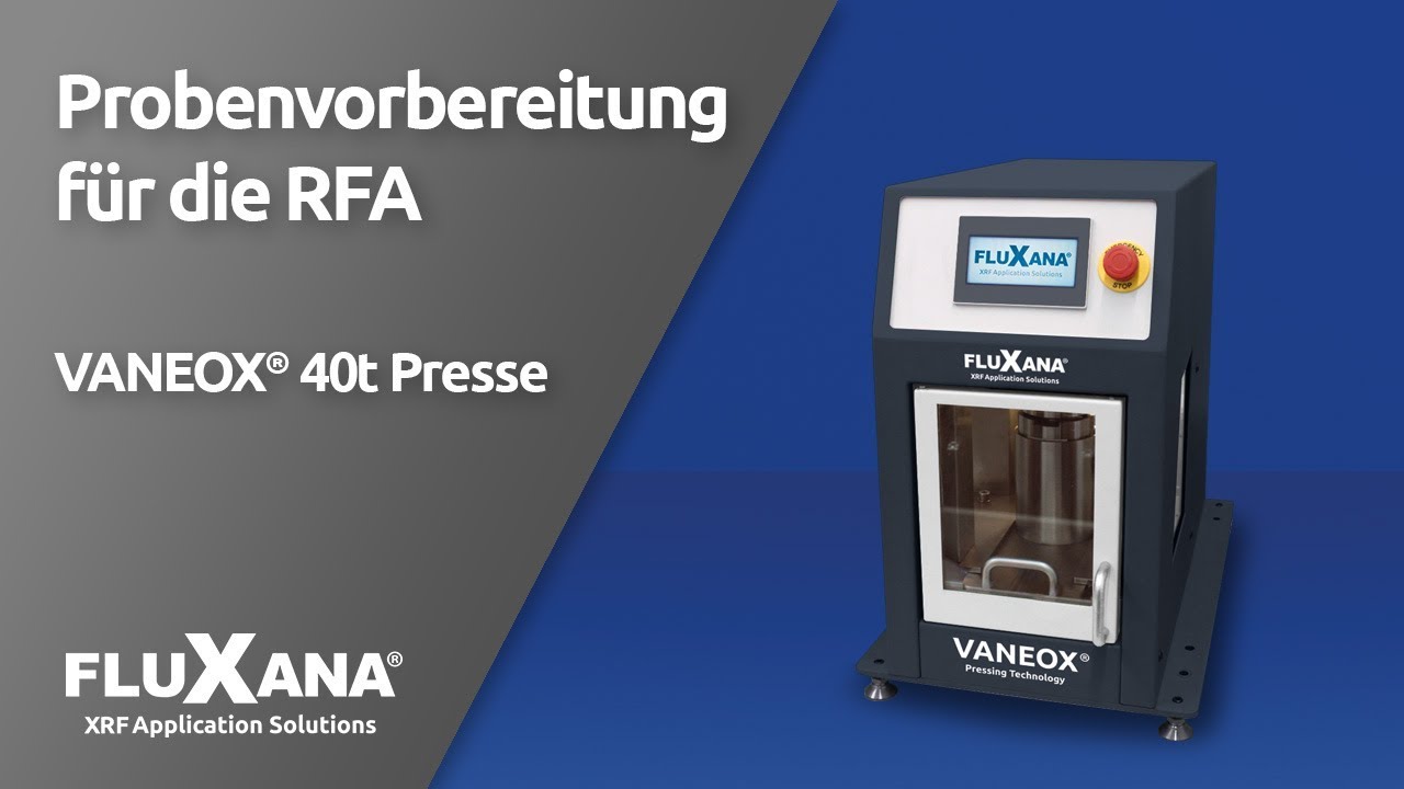 FLUXANA elektrische VANEOX 40t Presse f&uuml;r R&ouml;ntgenfluoreszenzanalyse (RFA)