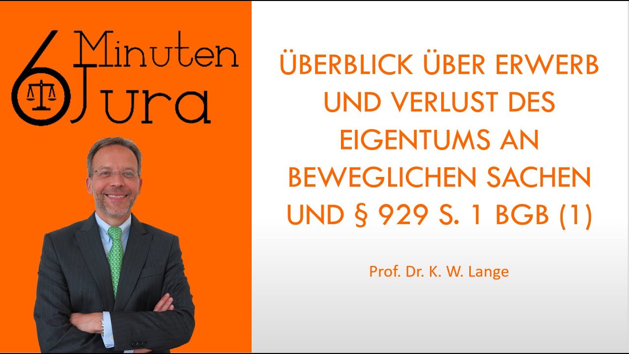 Überblick über Erwerb und Verlust des Eigentums an beweglichen Sachen und § 929 S. 1 BGB
