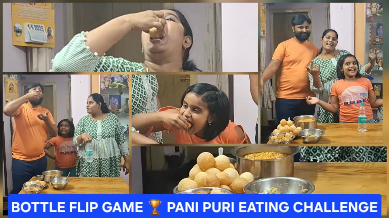 Bottle Flip Pani Puri Eating challenge 😂 Fun game 🤣#boardgames #foodchallenge #couple #games #play