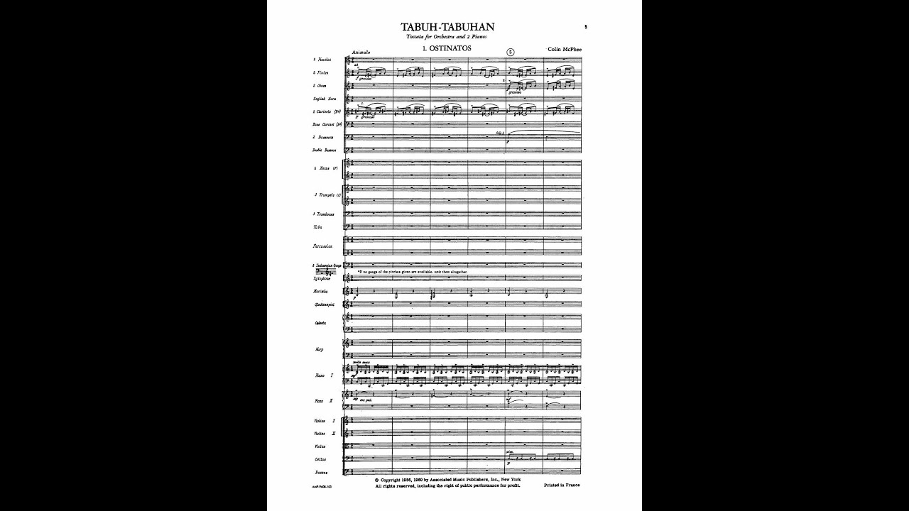 Colin McPhee - Tabuh-Tabuhan, toccata for orchestra and 2 pianos (Score Video)