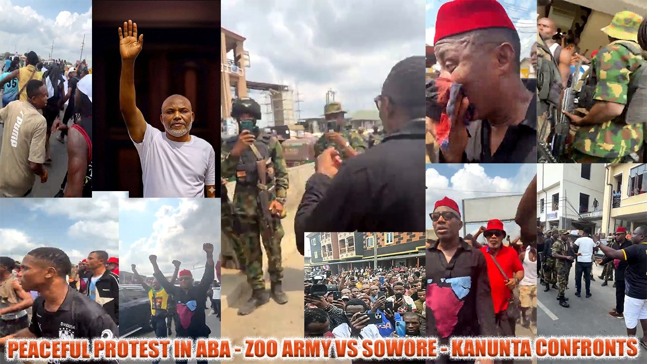 BIAFRA OR W*R! MEN DEY STREET 4 ABA, SOWORE, KANUNTA CONFRONTS ZOO ARMY @ MNK PEACEFUL DEMONSTRATION