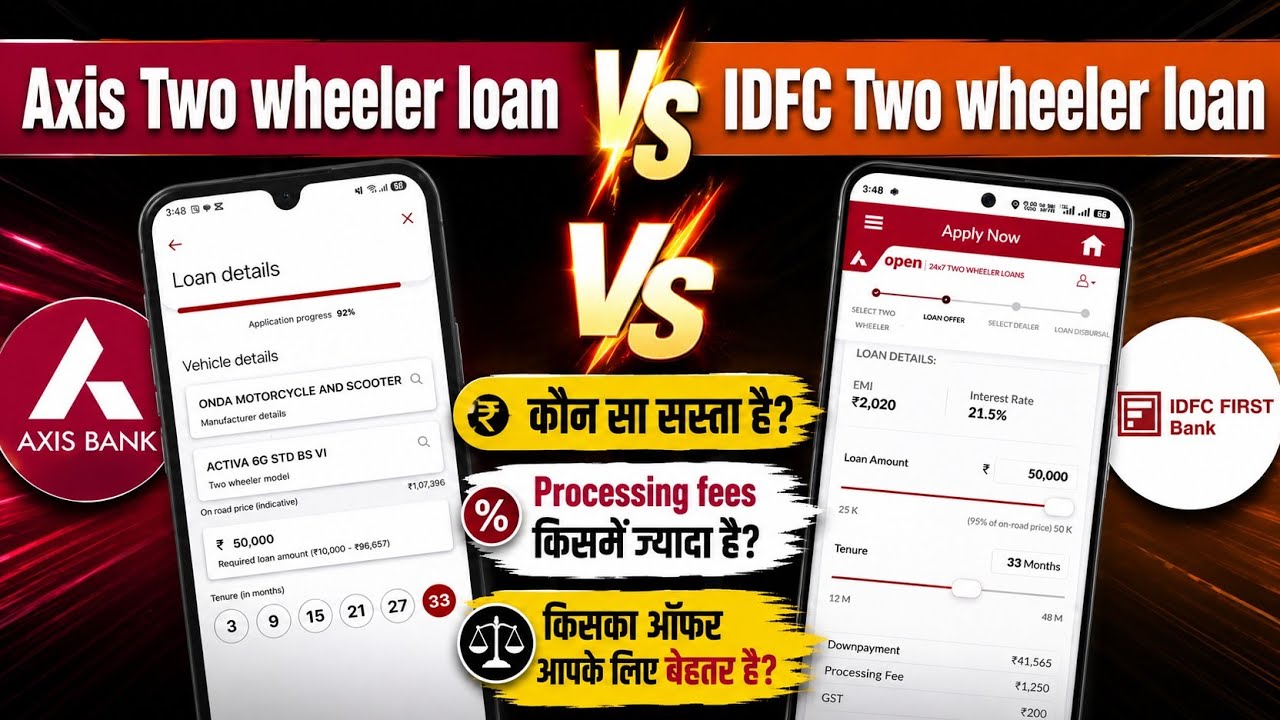 IDFC two wheeler loan vs Axis Bank two wheeler loan l Two wheeler loan comparison