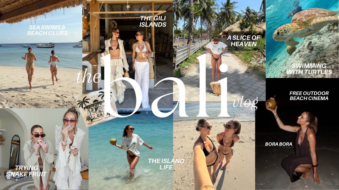 BALI VLOG 2 | the gili islands, swimming with turtles, free beach cinema + clubs, Bora Bora & gili T