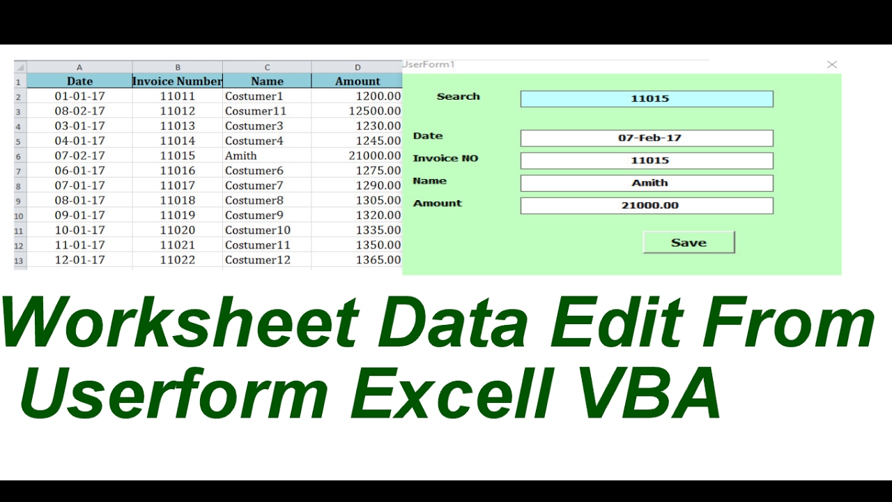 Worksheet Data Edit From Userform EXcell VBA