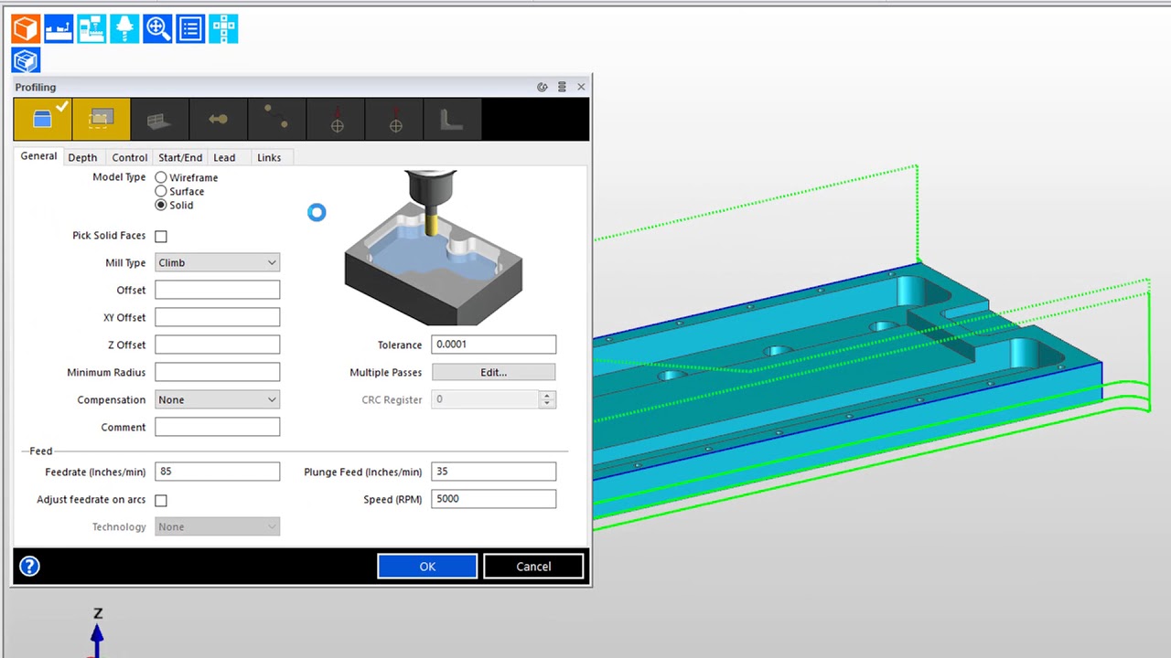 Edgecam Finish Milling applications: Profiling with zig-zag depth control