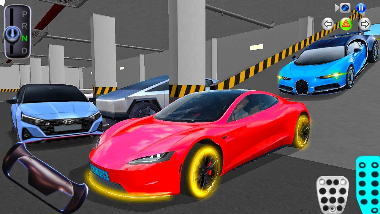 Red Electric Tesla Trapped in Parking Garage 🅿️ 3D Driving Class 2025 🚗💨Android & iOS Gameplay 🎮