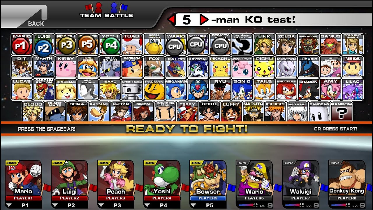 5 PLAYER TEAM SMASH [Super Smash Flash 2 (PROJECT B, PATCH 9)]