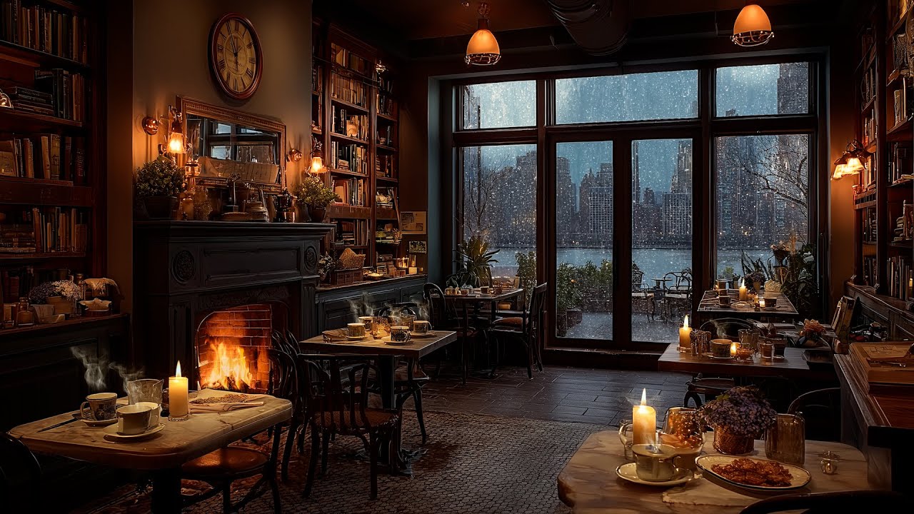 Cozy Coffee Shop Ambience on Rainy Day 🌧️ Relaxing Jazz Background Music for Studying, Working