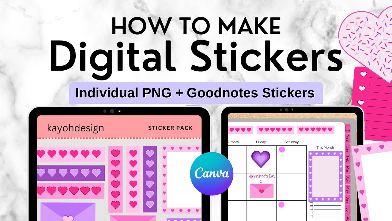 How To Make Digital Stickers in Canva | Valentine's Themed Digital Stickers || kayohdesign