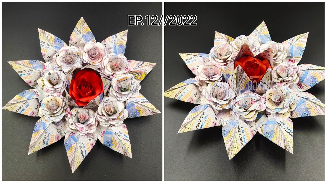 DIY How To Make a Krathong./EP.12 กระทงล๊อตเตอรี่ดอกไม้/กระทงกระดาษ ปี2022/แม่เนย น้องพอสDIY