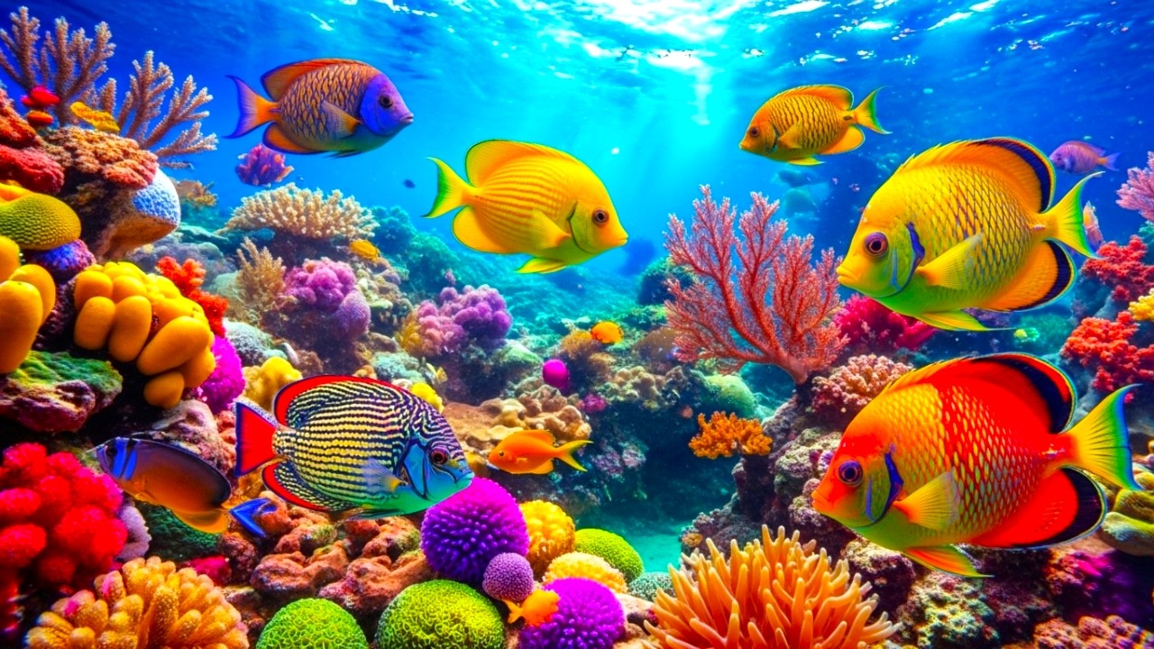 Whispering Blue Serenity – 4K Aquarium with Coral Reef and Relaxing Sounds #3
