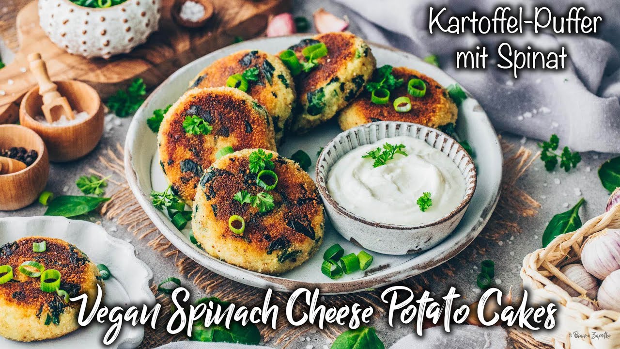 Spinat-Kartoffel-Puffer mit veganer K&auml;se-F&uuml;llung ♡ Einfach & Lecker ♡