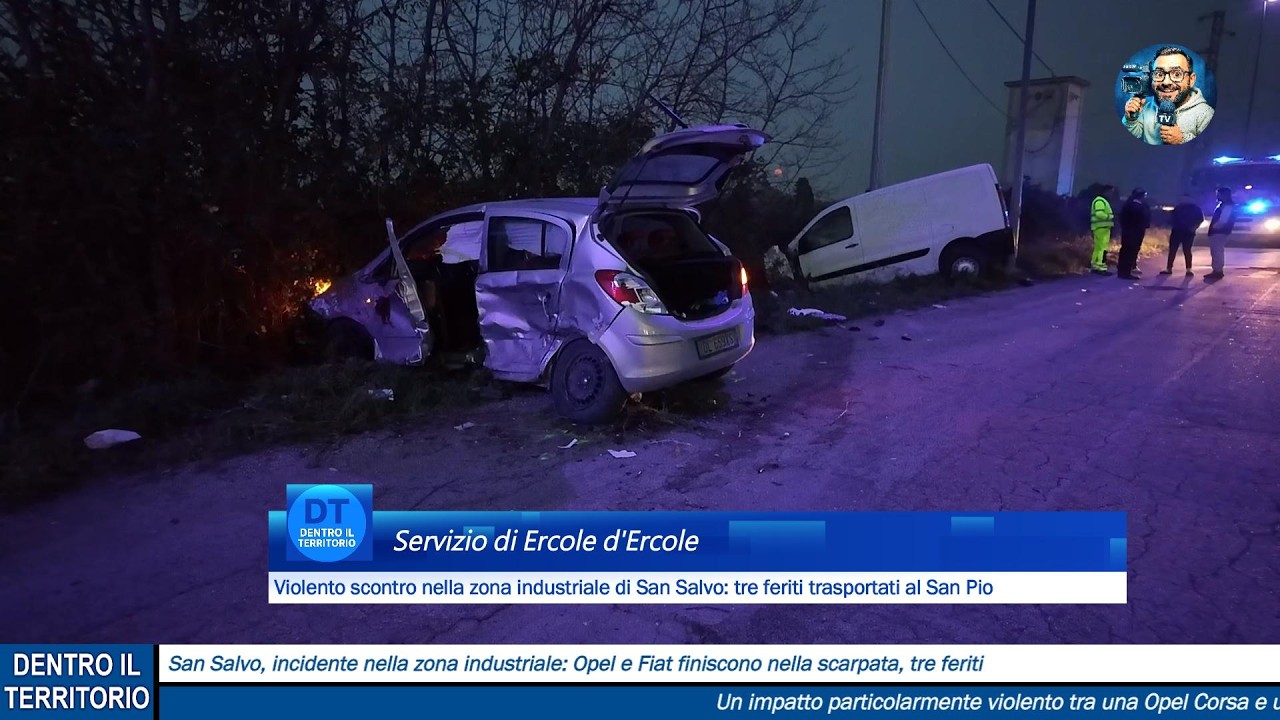 San Salvo, incidente nella zona industriale: Opel e Fiat finiscono nella scarpata, tre feriti