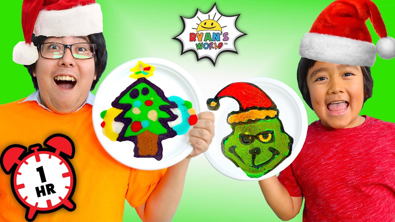 1 HOUR of Mystery Holiday Pancakes & Opening Gifts!
