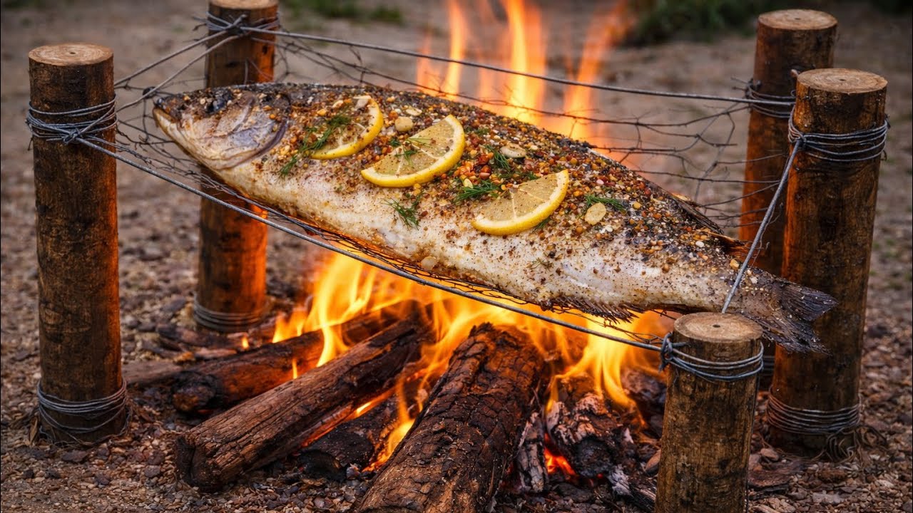 whole fish roast near river | forest outdoor cooking | relaxing ASMR | wild Crazy |
