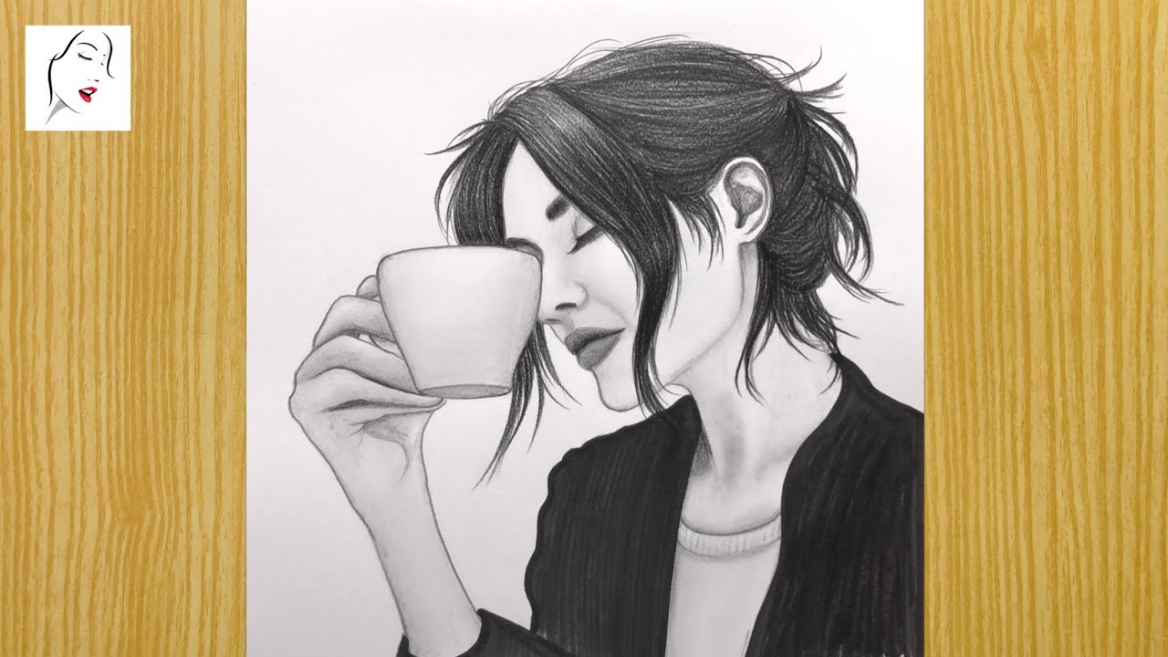 How to draw a girl holding a cup of tea Easy | A Stylish Girl Drawing | The Crazy Sketcher
