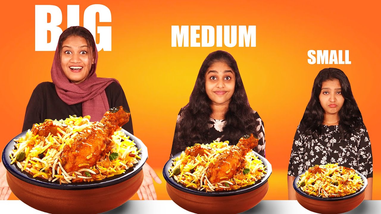 BIG Vs MEDIUM Vs SMALL POT FOOD CHALLENGE 🤩 | PULLOTHI