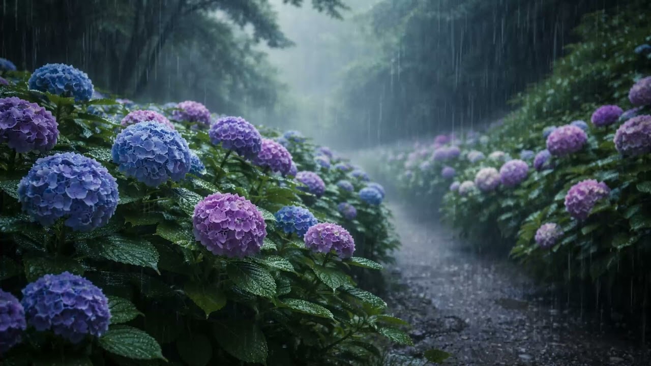 1.紫陽花に降る静かな雨｜雨音　環境音【安眠環境音】