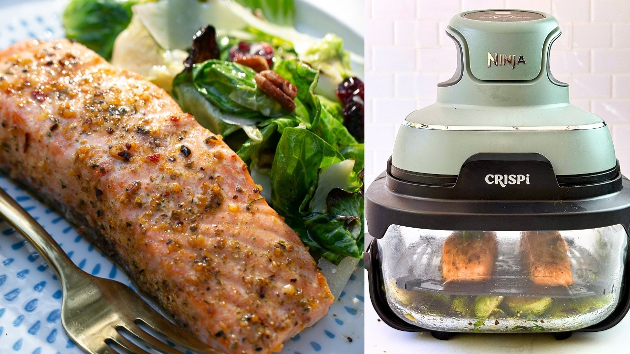 Ninja Crispi Air Fryer Salmon & Brussels Sprouts | Easy, Flakey & Flavorful 