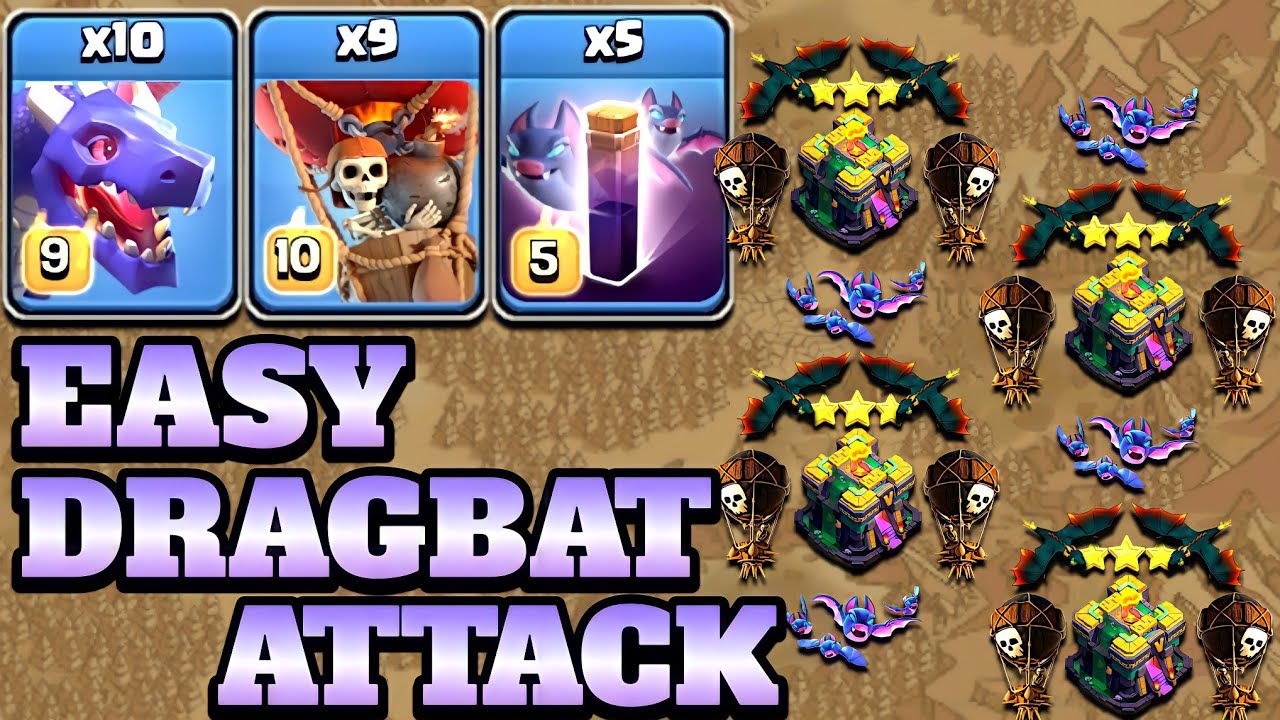 Th14 Easy Attack Strategy 2022 With DragBat & Balloon!! TH14 Dragon Bat Spell Attack Strategy | COC