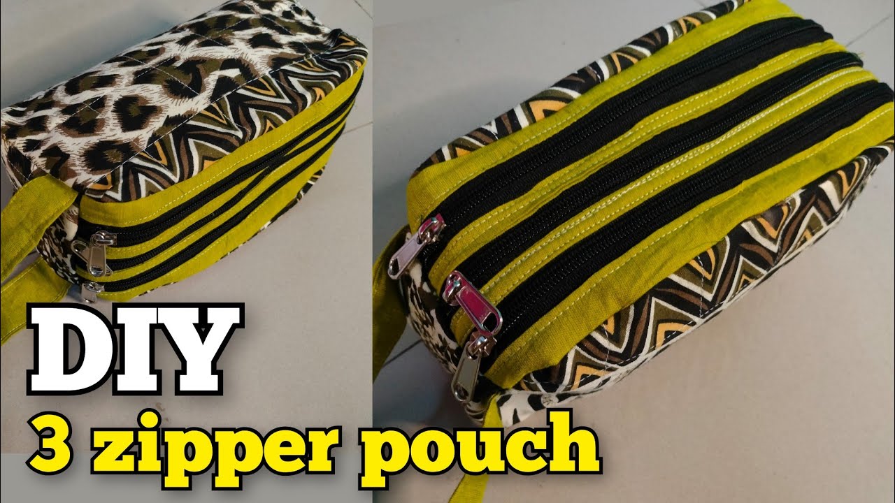 Easy 3 zipper pouch making at home | How to stitch double zipper bag / makeup pouch / pencil pouch