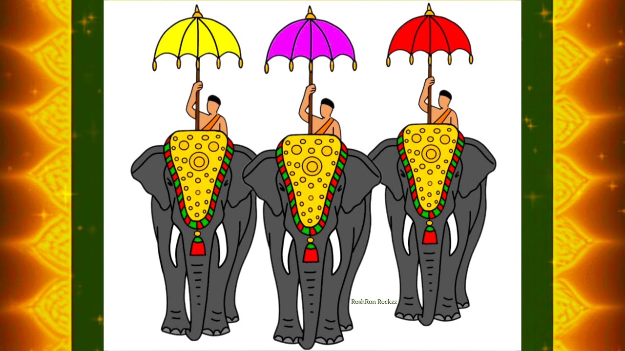 Colorful Festive Elephant Drawing 💕 Draw Thrissur Pooram Elephant Onam art Easy 