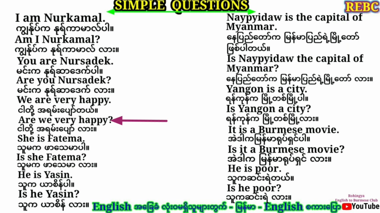Rohingya English to Burmese Club today lesson-13