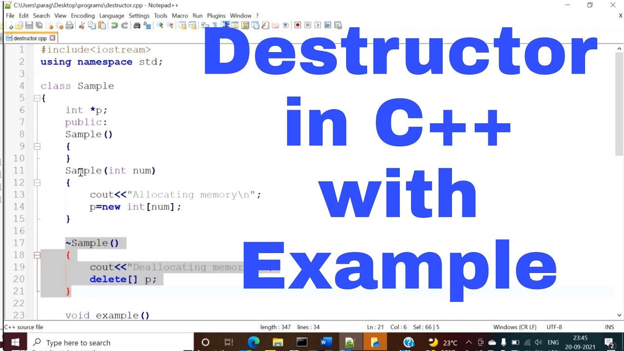 Destructor in C++ with Example | Destructor in C++ OOP