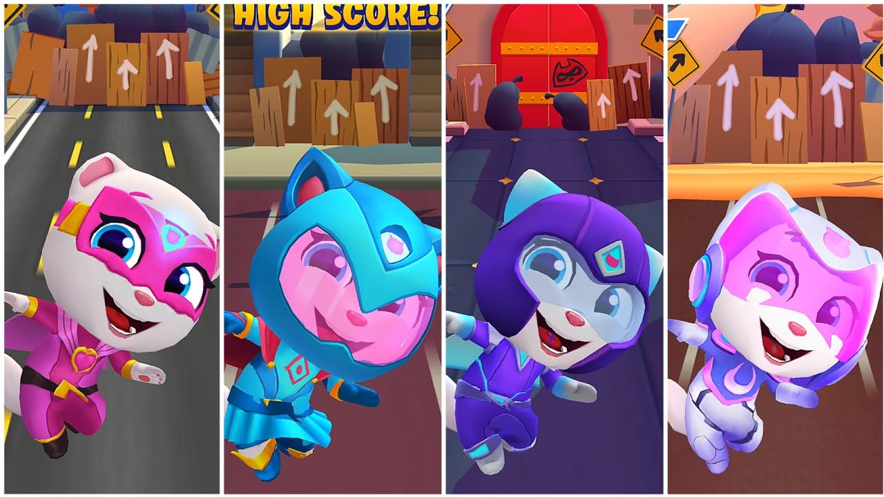 Talking Tom Hero Dash Super Fast Angela Super Pink Angela, Super Bule Angela, Power Purple Angela…