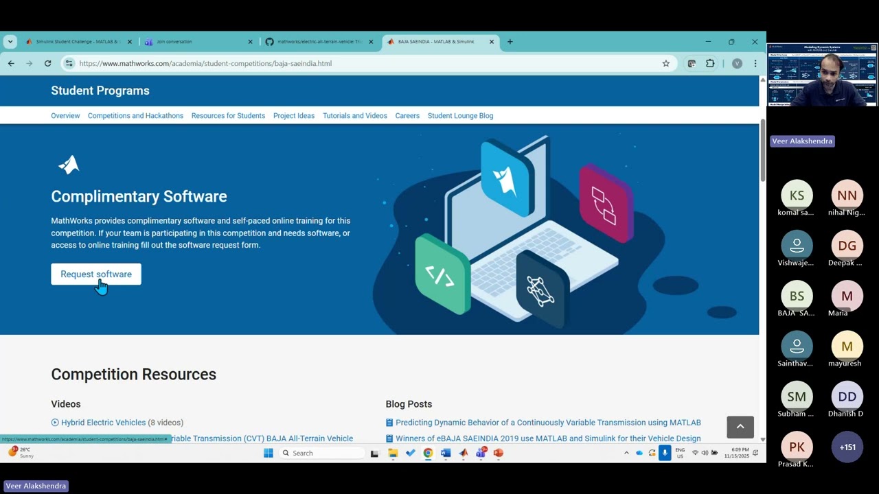 Simulating an Electric BAJA Vehicle with MATLAB and Simulink  MathWorks | BAJA SAEINDIA 2026