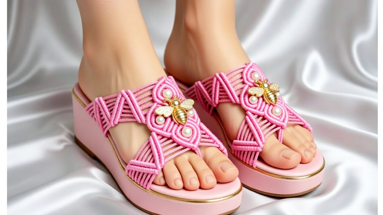 Sandalia trebol tejida en Macrame #CarolGutierrez